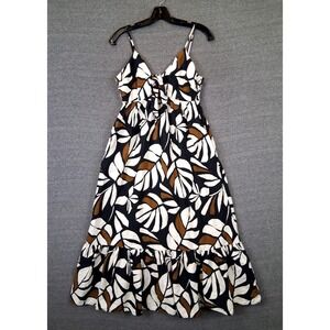 Tabitha Brown Womens Dress M Brown Floral Botanical Linen Maxi Ruffle Resort